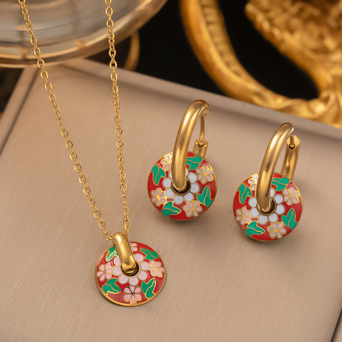 Wholesale Titanium Steel Necklace Earrings Jewelry Set JDC-NE-YiBao005