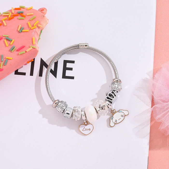 Wholesale Stainless Steel Heart Bracelet DIY Pendant Beaded Crystal Bracelet