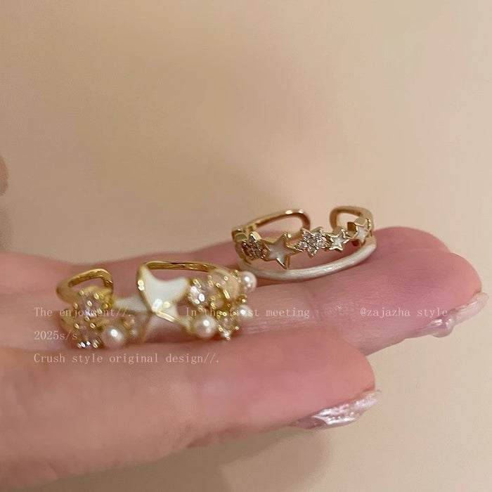 Wholesale Shell double-layer ring, new minimalist and niche design, index finger ring, light luxury and high-end ring