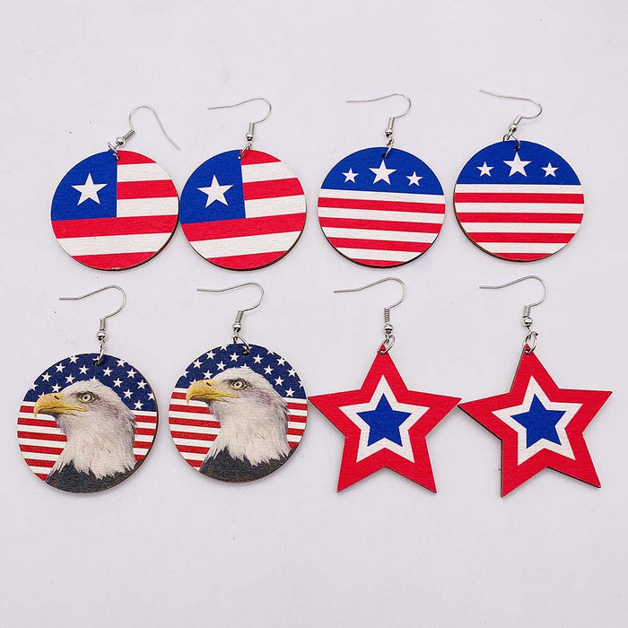 Wholesale Independence Day Five-pointed Star Printed Wooden Earrings JDC-ES-PuCi032