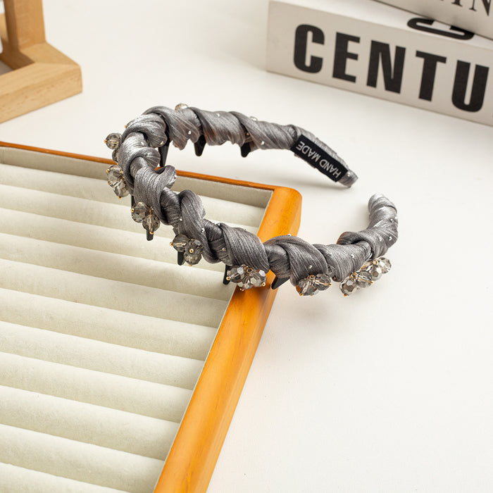 Wholesale Rhinestone Mesh Wavy Headband New Crystal High Cranial Top Head Hoop