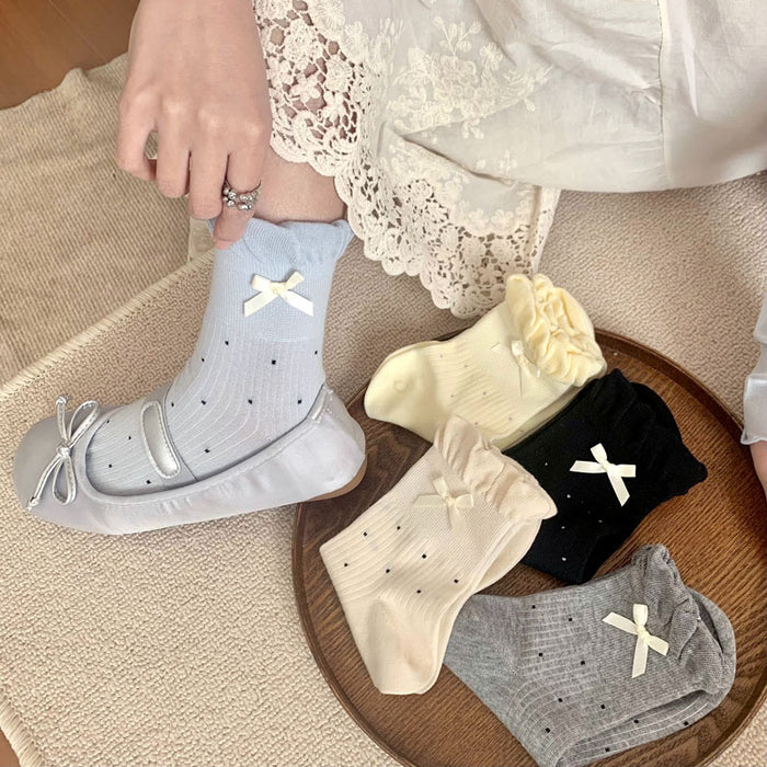 Wholesale Boneless socks, bow tie, short tube women's socks, polka dot cotton socks