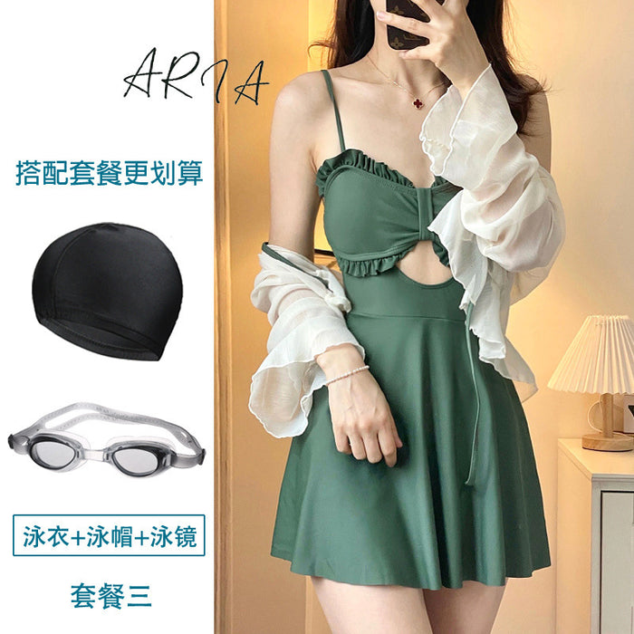 Wholesale New one-piece conservative skirt style avocado green high-end and sexy hot spring swimsuit
