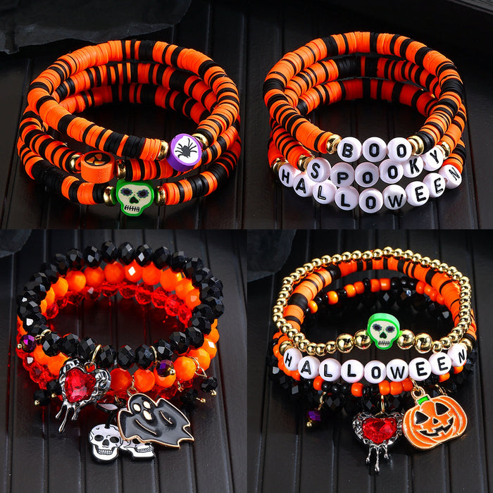 Wholesale Bracelet suit Beads Orange Pumpkin Skull Pendant Halloween Bracelet