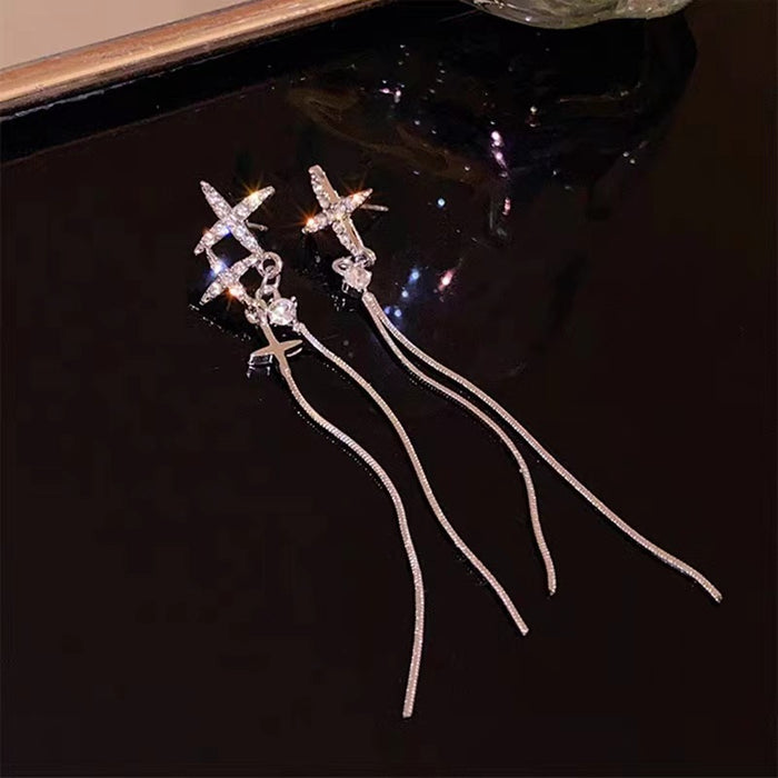 Wholesale Irregular cross fringe earrings with temperament, long earrings, light luxury and versatile earrings