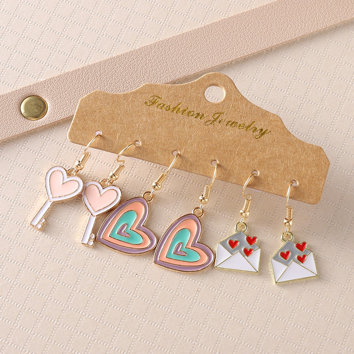 Wholesale Valentine' s Day Colorful Love Key Love Envelope Earrings Set Valentine' s Day Party Earrings Gift