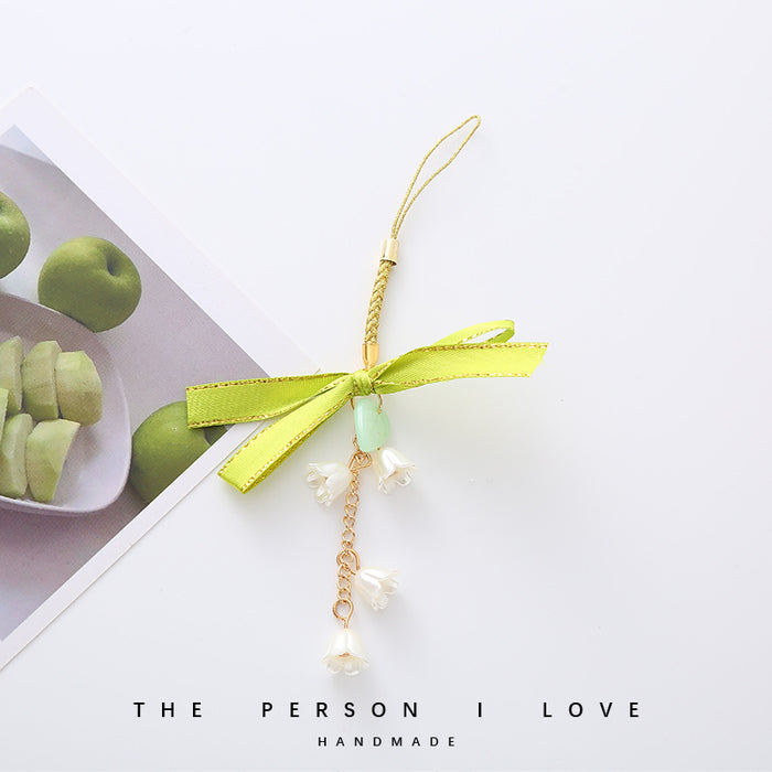 Wholesale Green Ribbon Mori Style Orchid Keychain Pendant for Stall Girls