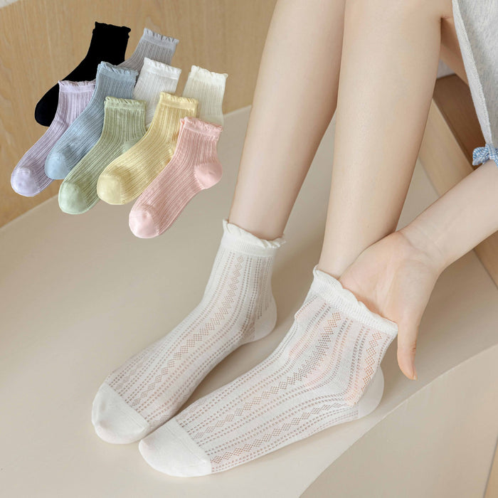 Wholesale Hollow mesh socks solid color mid tube socks boneless lace socks