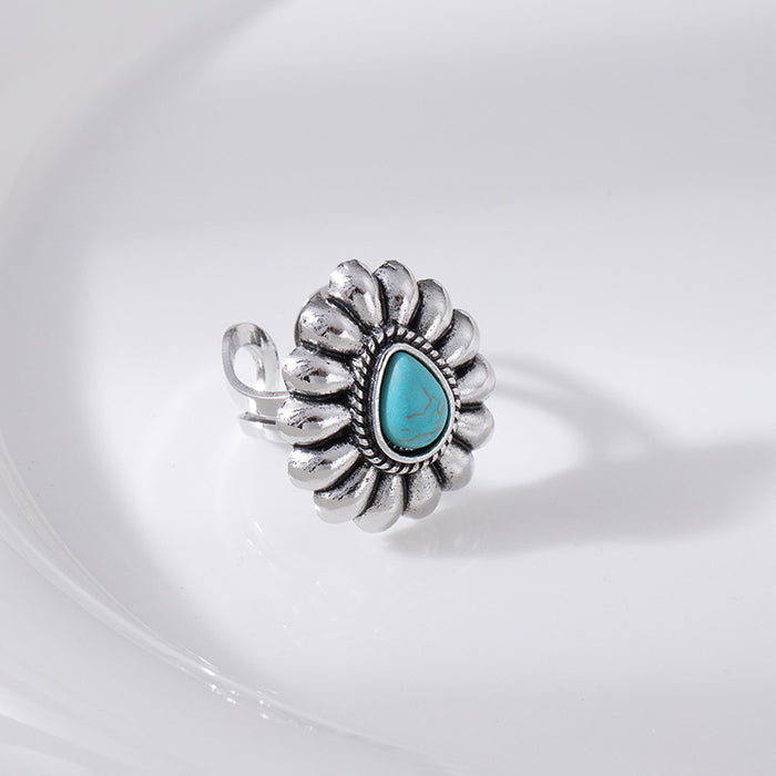 Wholesale Bohemian Ethnic Flower Turquoise Adjustable Ring