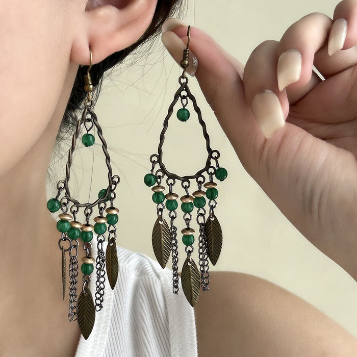 Wholesale Retro Bohemian Long Tassel Drop Earrings Heavy Industry Creative Ethnic Style Diamond-Encrusted High-End Earrings