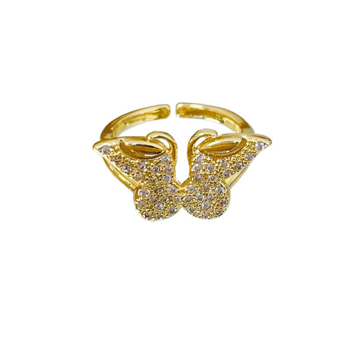 Wholesale Diamond Zircon Butterfly Copper Ring JDC-RS-HengQ004