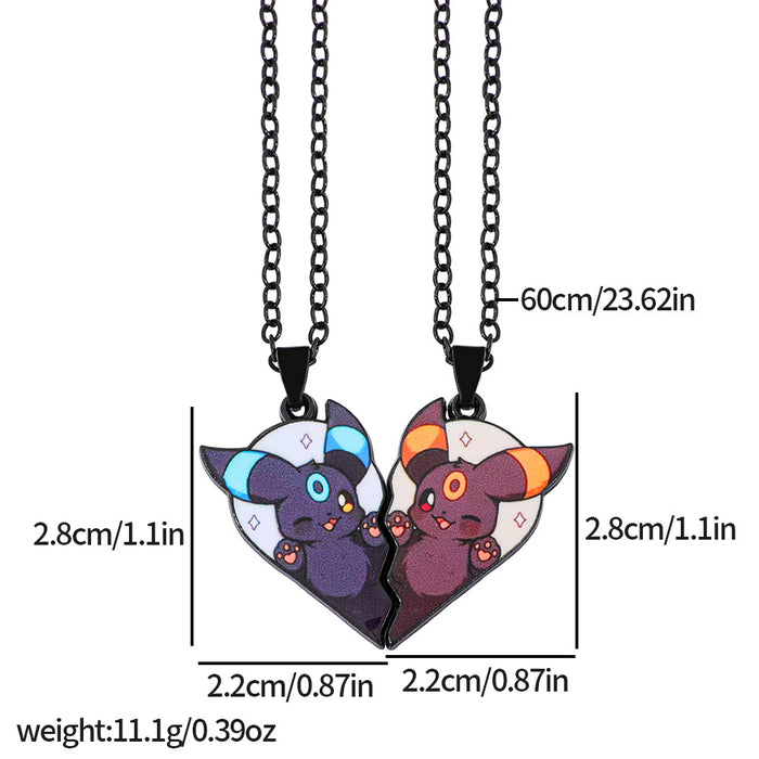 Wholesale 1pair Cartoon Cute Heart Patchwork Pendant Necklace