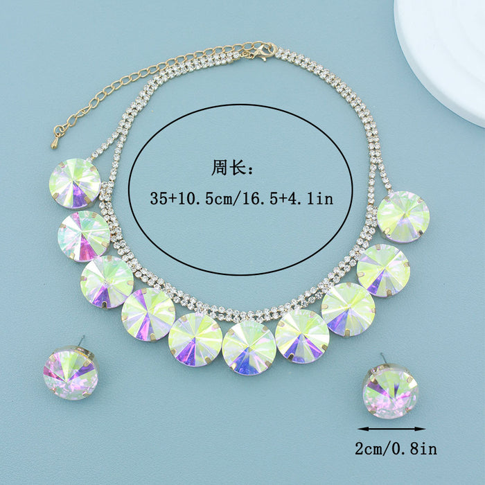 Wholesale jewelry suit  AB diamond round exaggerated necklace earrings