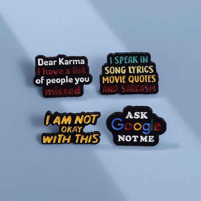 Wholesale Creative English Letter Brooch Inspirational Saying Badge Zinc Alloy Metal Pin Fashion Accessory