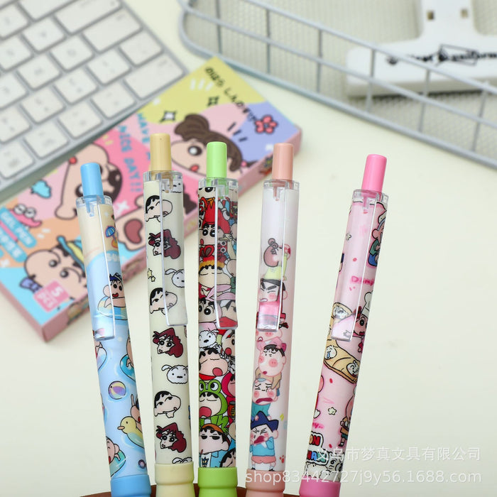 Wholesale 5pcs/set Cute Crayon Fun Brush Pen  Quick-Drying Smooth Press Gel Pen Student Cartoon Burden-Reducing Black Pen