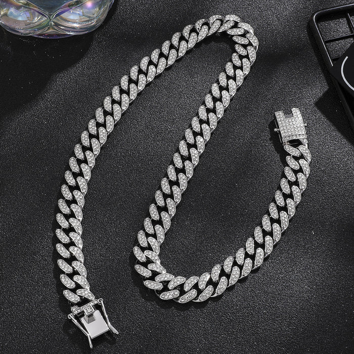 Wholesale Alloy Heavy Industry Full Diamond Cuban Chain Diamond Set Necklace