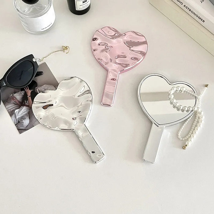 Wholesale Handheld Heart Makeup Mirror Water Ripple Handheld Mirror
