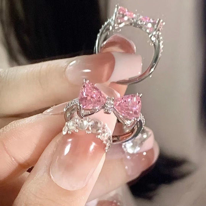 Wholesale Princess's castle pink bow open ring