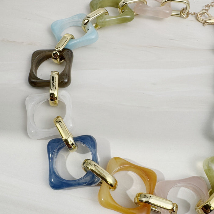 Wholesale Colorful Acrylic Patchwork Necklace Summer Dopamine Style Fashion Accessory MOQ≥5