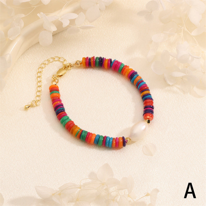 Wholesale Bohemian Colorful Shell Pieces Vintage Pearl Bracelet JDC-BT-TianYi005