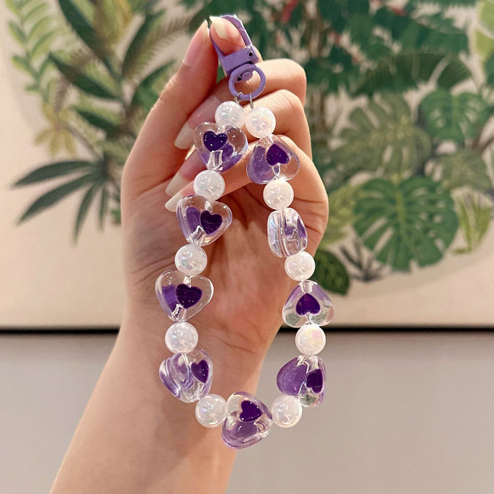 Wholesale Creative Acrylic Beaded Phone Chain, Car Keychain, Love Car Keychain, Peach Heart Keychain Accessories