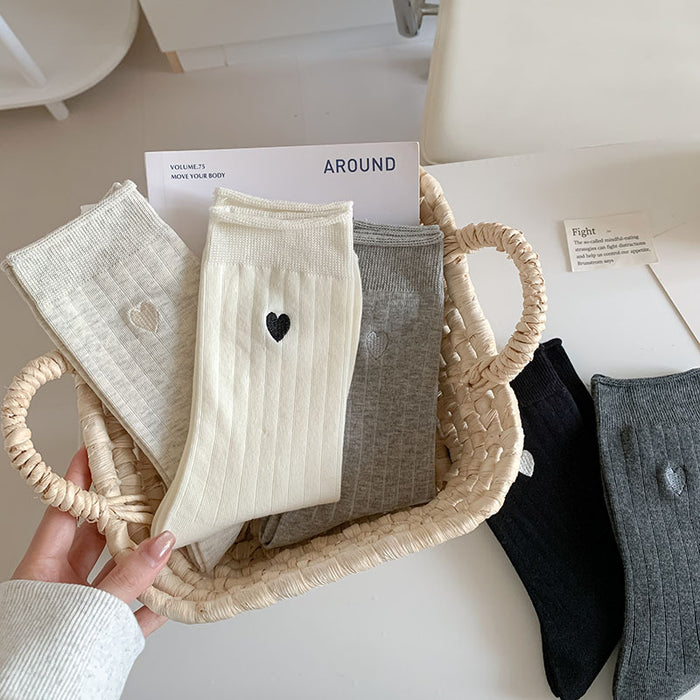 Wholesale New socks with rolled edges, stacked socks, cotton, heart-shaped embroidery, versatile