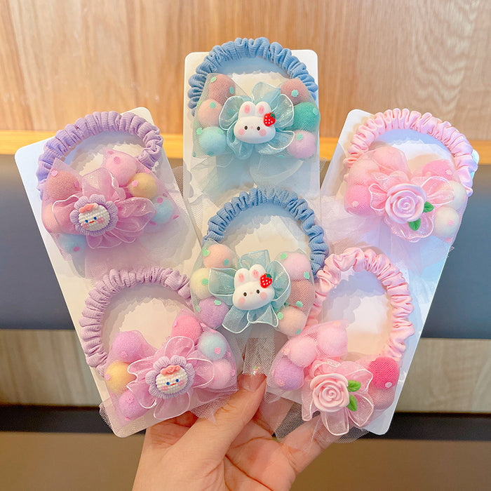 Wholesale Cartoon Flower Hair Ties for Girls Cloth Elastic Ponytail Holders Everyday Styling Accessory