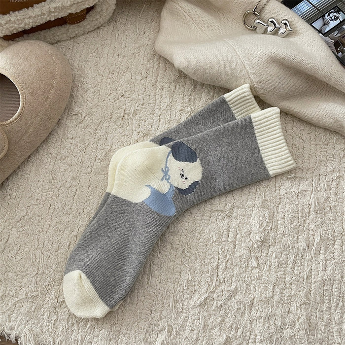 Wholesale Autumn and winter pure cotton mid tube socks for children, cute cartoon looped anti pilling socks
