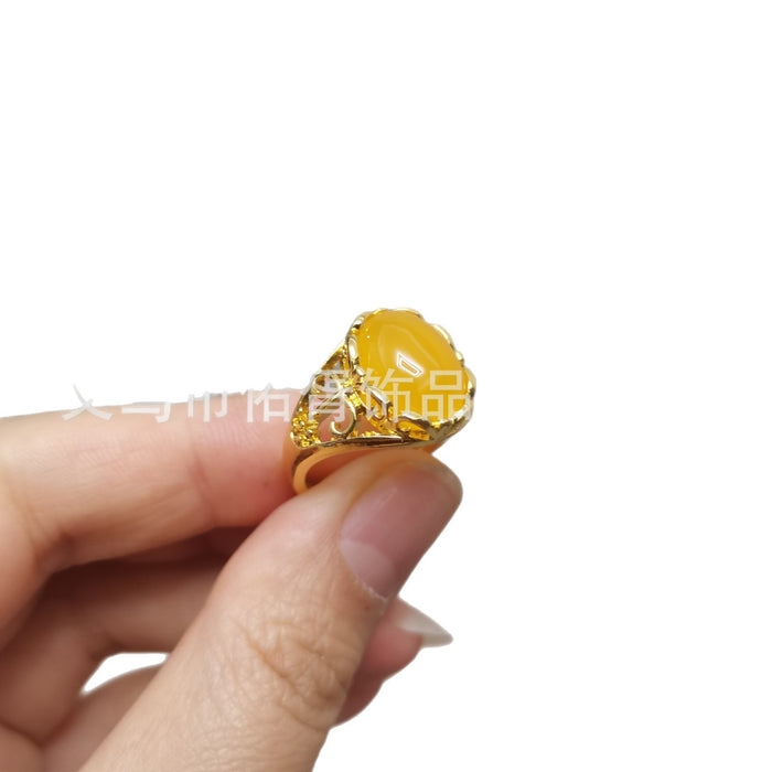 Wholesale New Grandmother Imitation Green Jadeite Ring with Temperament and Opening Imitation Red Green Agate Colored Women's Ring