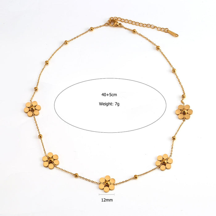 Wholesale Fashion temperament stainless steel floral daisy necklace with 6 petals and round bead chain color preservation wholesale