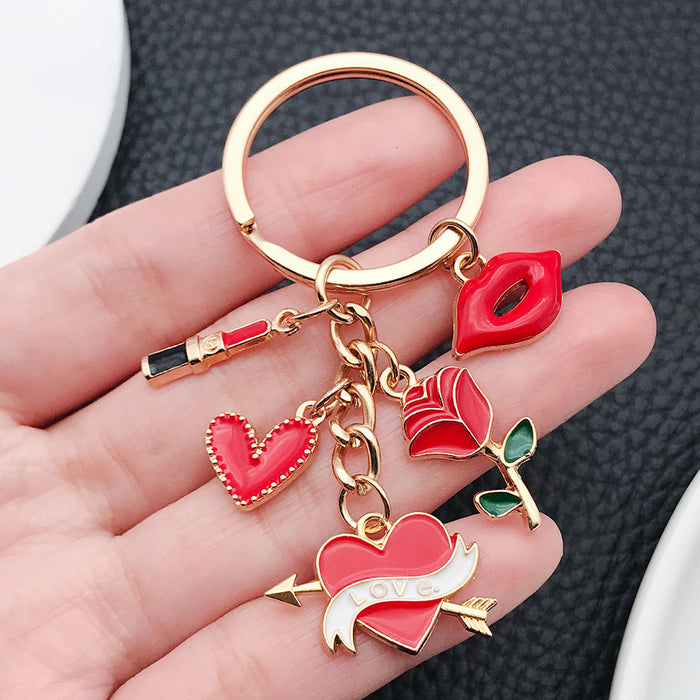 Wholesale Dripping oil red cartoon lips metal keychain