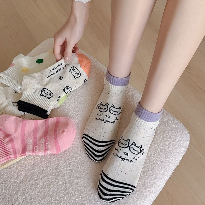 Wholesale Colorful polka dot cute short tube cotton boat socks cute cartoon boneless