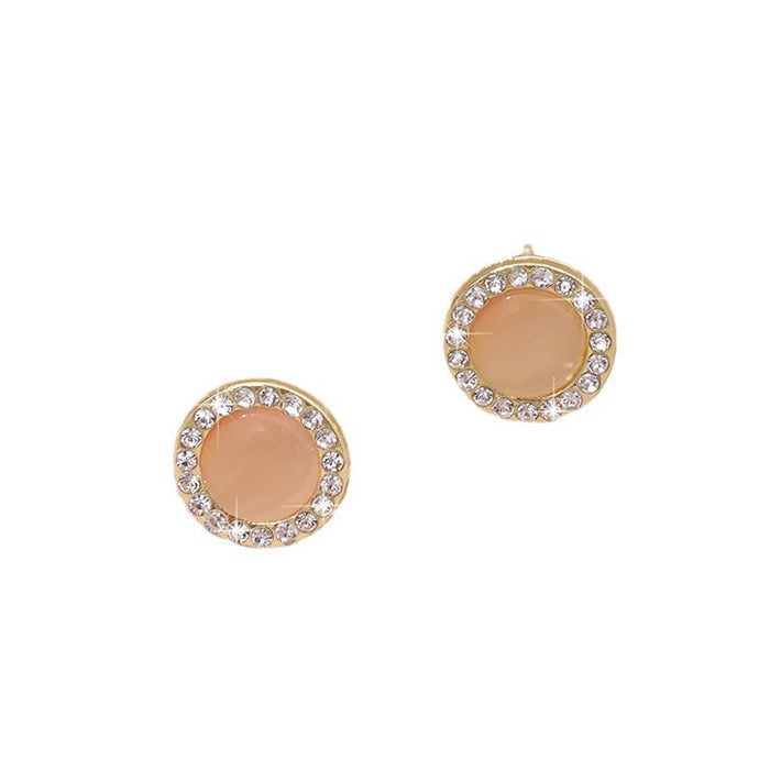 Wholesale Silver Needle Fashion Cat Eye Stone with Diamond and Pearl Earrings, High Grade Color Round Earrings, Wholesale