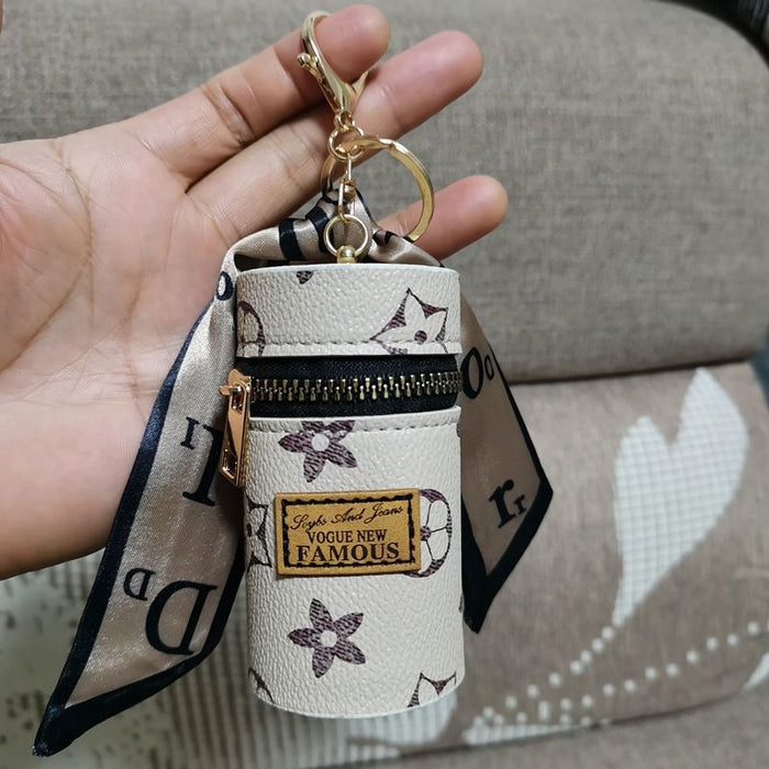 Wholesale PU Mini Retro Bucket Lipstick Bag Keychain JDC-KC-Liangs006