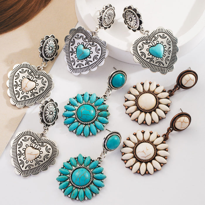 Wholesale Heart-shaped turquoise statement earrings