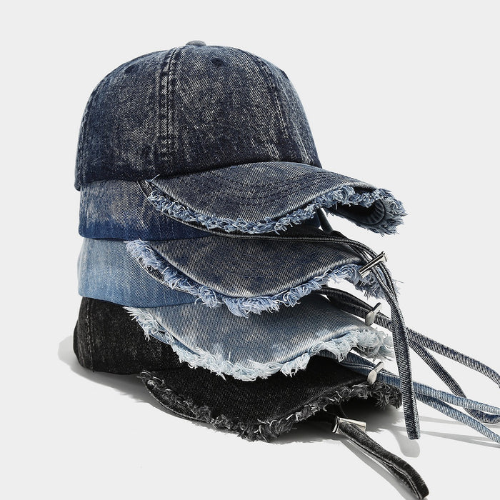 Wholesale Summer retro denim soft-top baseball Fashionhat with frayed edges
