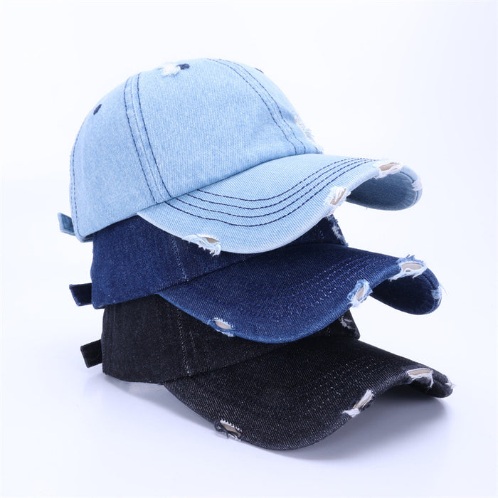 Wholesale Washed and distressed denim soft top duckbill cap for women, retro and versatile casual new baseball cap