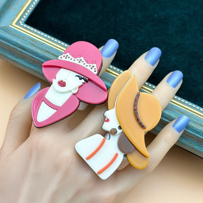Wholesale Hat Girl Ring Acrylic Character Ring