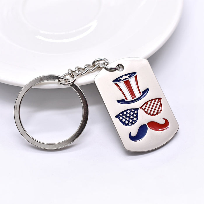 Wholesale Independence Day Zinc Alloy Glasses Bearded Keychain JDC-KC-TianG032