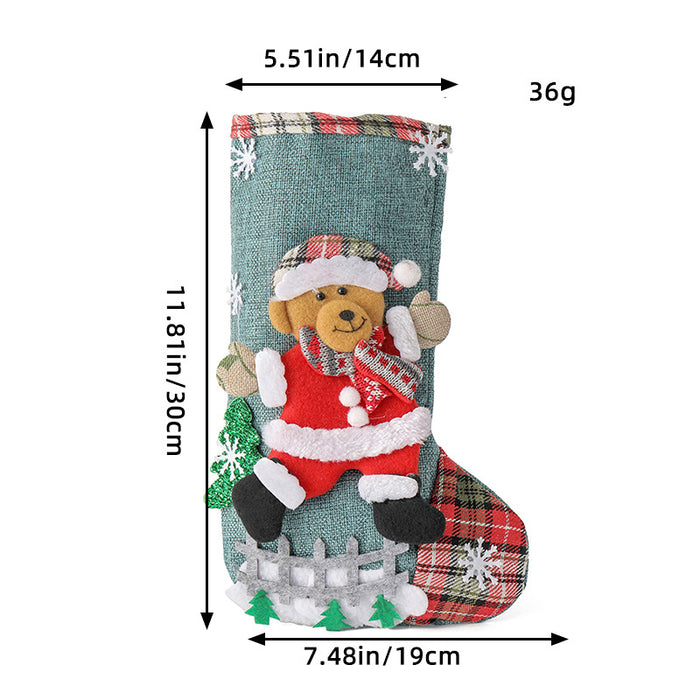 Wholesale Linen Christmas Stocking Fence Christmas Gift Bag Christmas Tree Ornament Candy Bag Ornament
