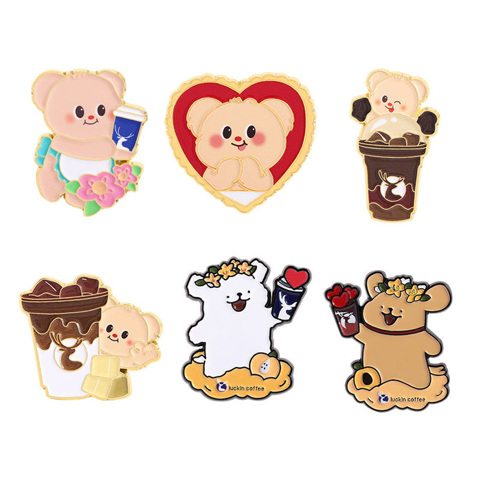 Wholesale Cute Japanese Animal Brooch Pin Bear And Dog Coffee Design Zinc Alloy Fashion Accessory