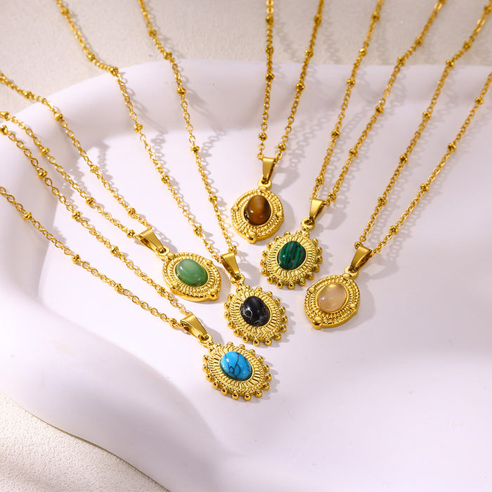 Wholesale stainless steel  turquoise clavicle chain tiger eye stone necklace