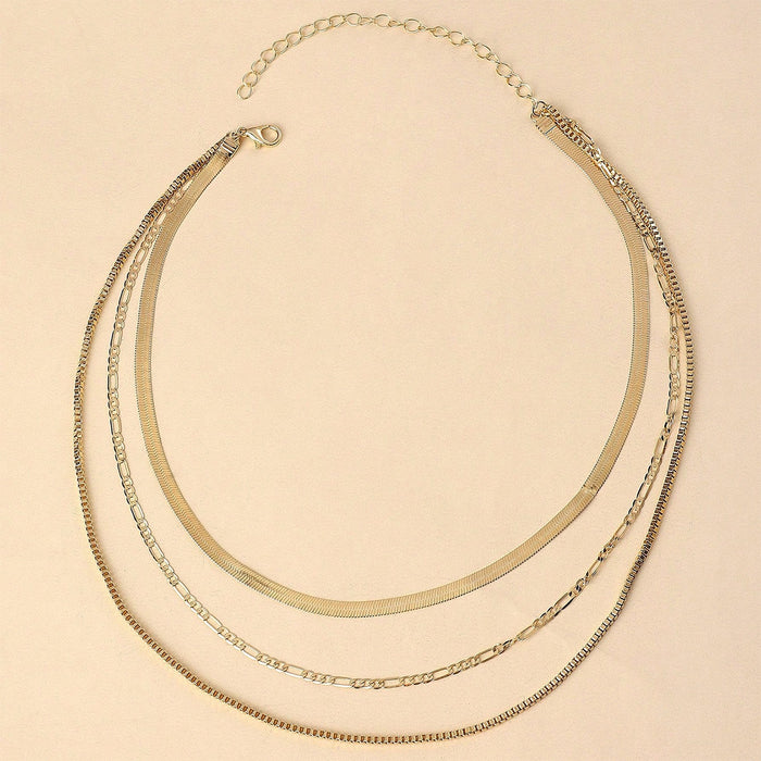 Wholesale Fashionable flat snake chain metal chain multi-layer stacked necklace geometric retro women's necklace set