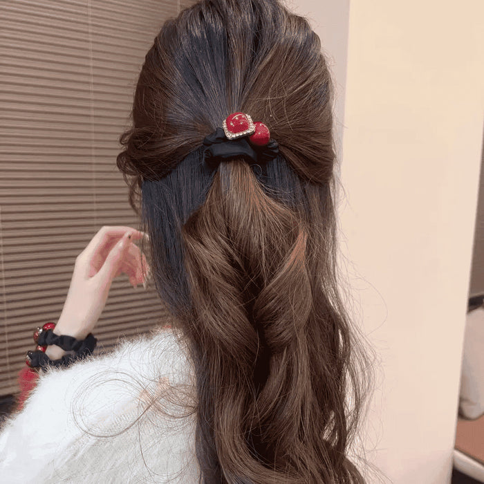 Wholesale Lover Light Luxury Red Bean Small Intestine Hair Ring Ball Head Pontail Hair Rope Fashion Hair Ring