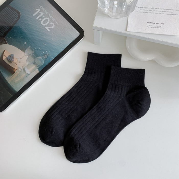 Wholesale Vertical striped solid color casual short socks, cotton mesh breathable thin boat socks