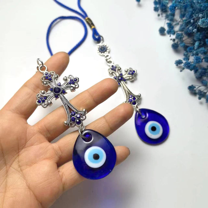 Wholesale Devil's Eye Blue Eye Diamond Cross Good Luck Decoration Pendant Car Hanging