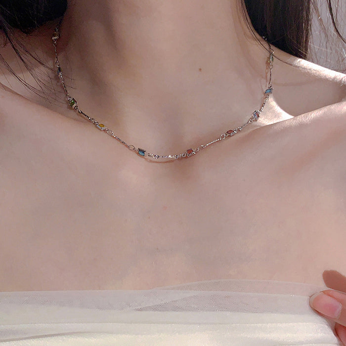 Wholesale Simple and versatile dopamine colored zircon necklace, fashionable and personalized collarbone chain, exquisite and high-end neck chain