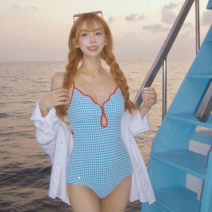 Wholesale Cute plaid sexy backless minimalist one-piece swimsuit