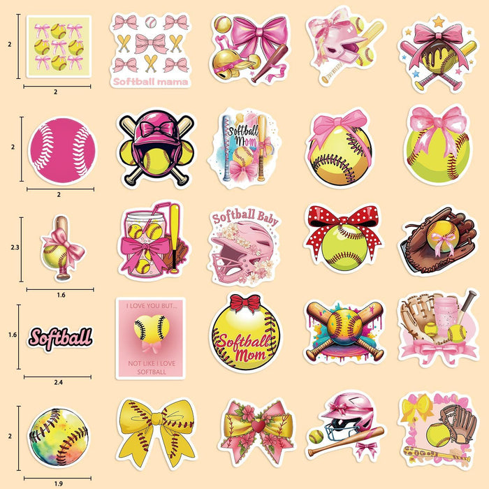 Wholesale 50pcs Pink Bow Softball Cute Inspirational Stickers
