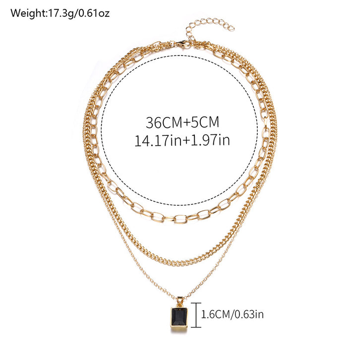 Wholesale Fashionable multi-layer alloy necklace, thick chain, square pendant, exaggerated necklace accessory